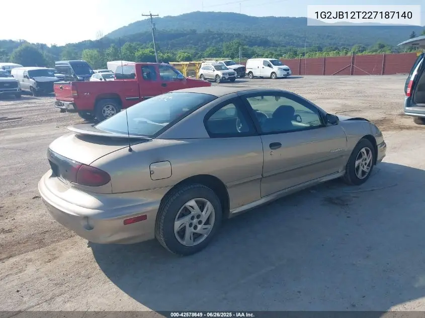 2002 Pontiac Sunfire Se VIN: 1G2JB12T227187140 Lot: 42578649