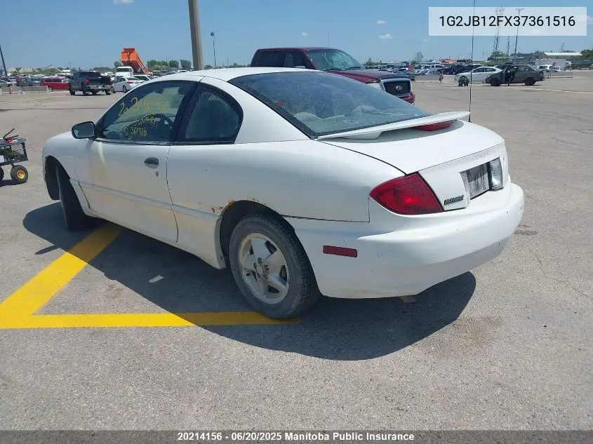 2003 Pontiac Sunfire VIN: 1G2JB12FX37361516 Lot: 20214156