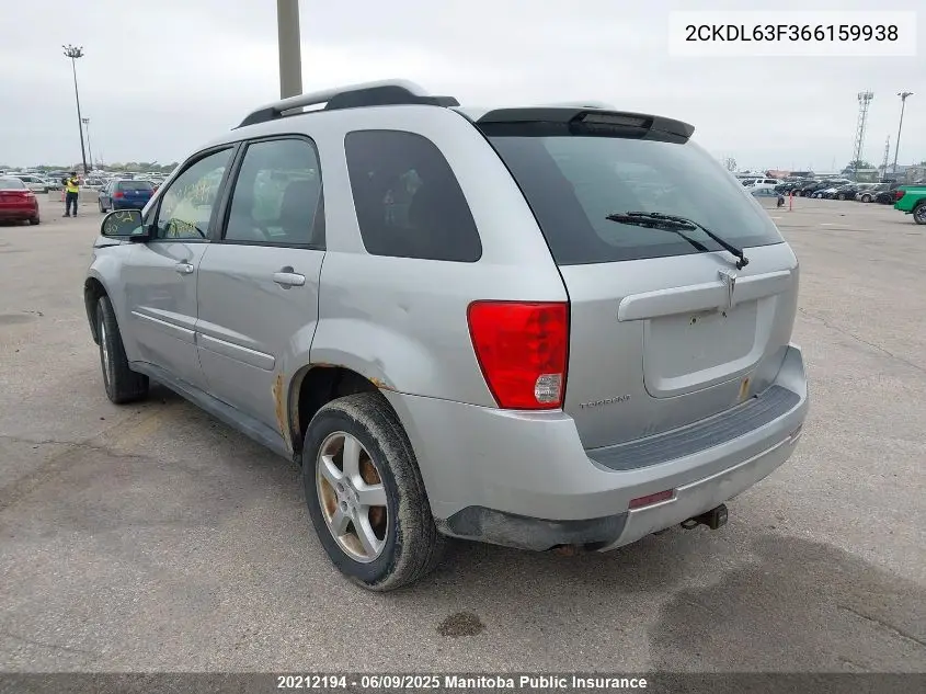 2006 Pontiac Torrent VIN: 2CKDL63F366159938 Lot: 20212194