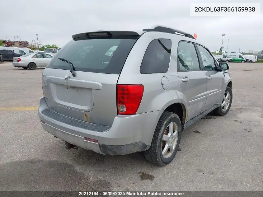 2006 Pontiac Torrent VIN: 2CKDL63F366159938 Lot: 20212194