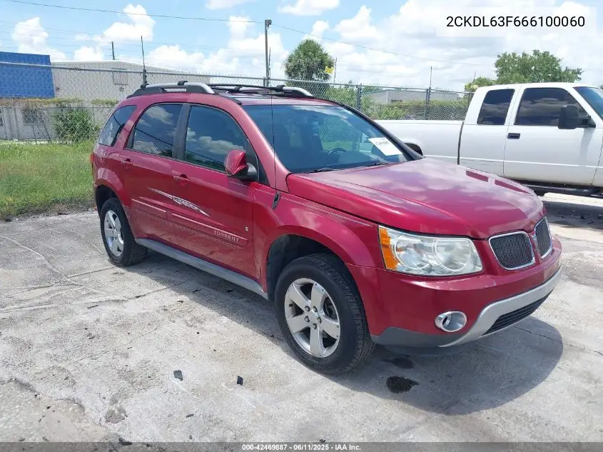 2006 Pontiac Torrent VIN: 2CKDL63F666100060 Lot: 42469887
