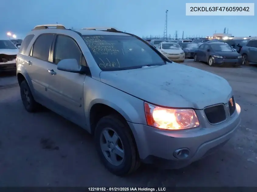 2007 Pontiac Torrent VIN: 2CKDL63F476059042 Lot: 12218152
