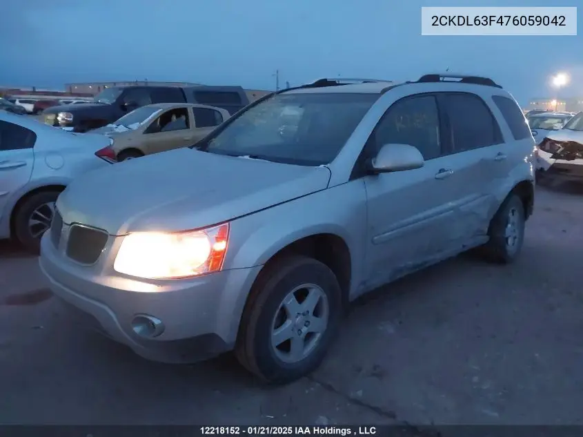 2007 Pontiac Torrent VIN: 2CKDL63F476059042 Lot: 12218152