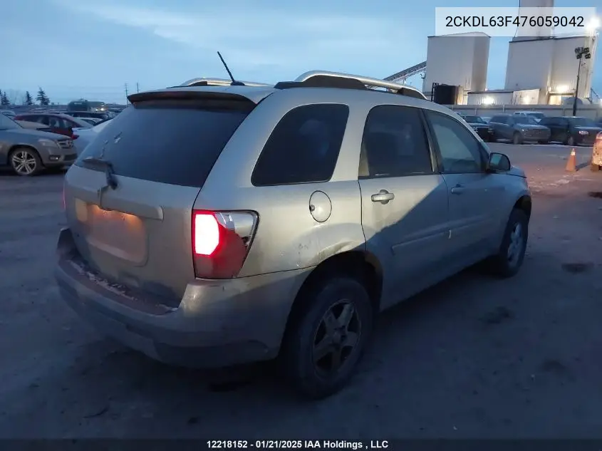 2007 Pontiac Torrent VIN: 2CKDL63F476059042 Lot: 12218152
