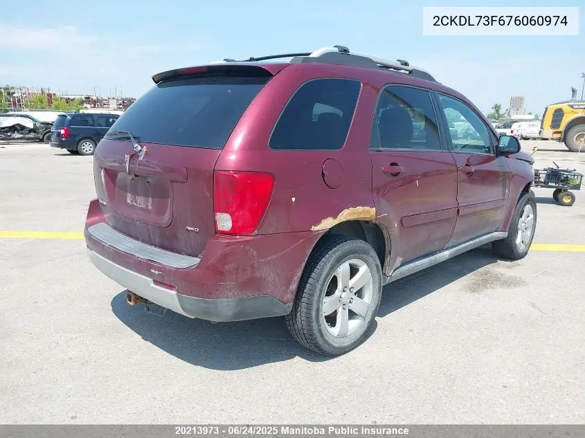 2007 Pontiac Torrent VIN: 2CKDL73F676060974 Lot: 20213973