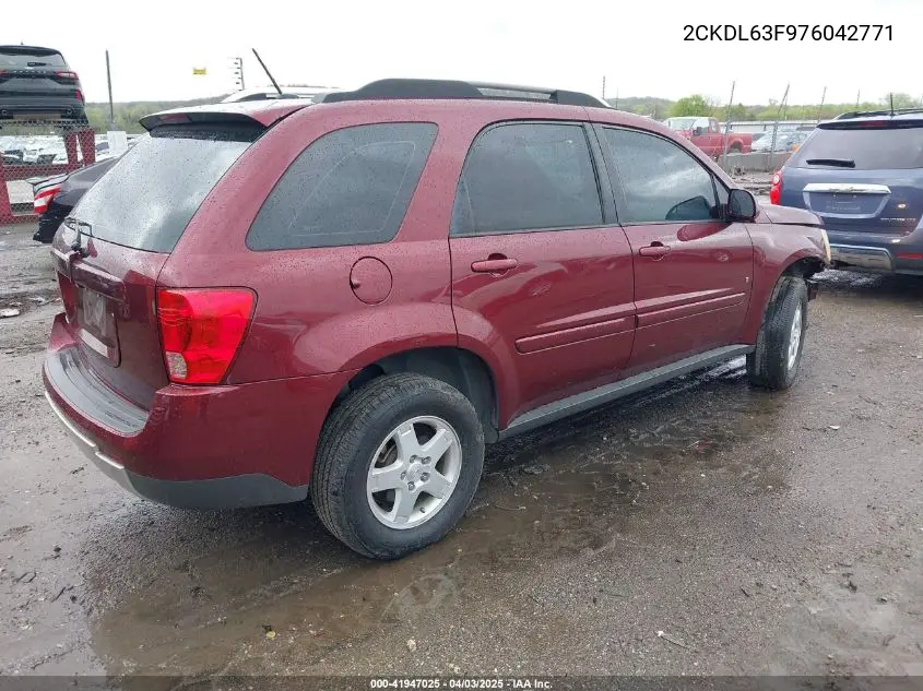 2007 Pontiac Torrent VIN: 2CKDL63F976042771 Lot: 41947025