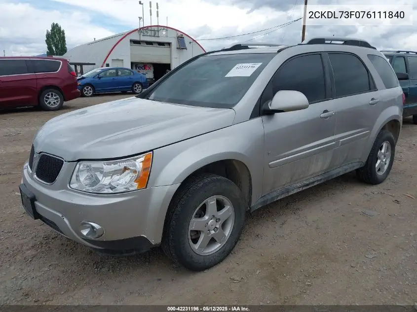 2007 Pontiac Torrent VIN: 2CKDL73F076111840 Lot: 42231196