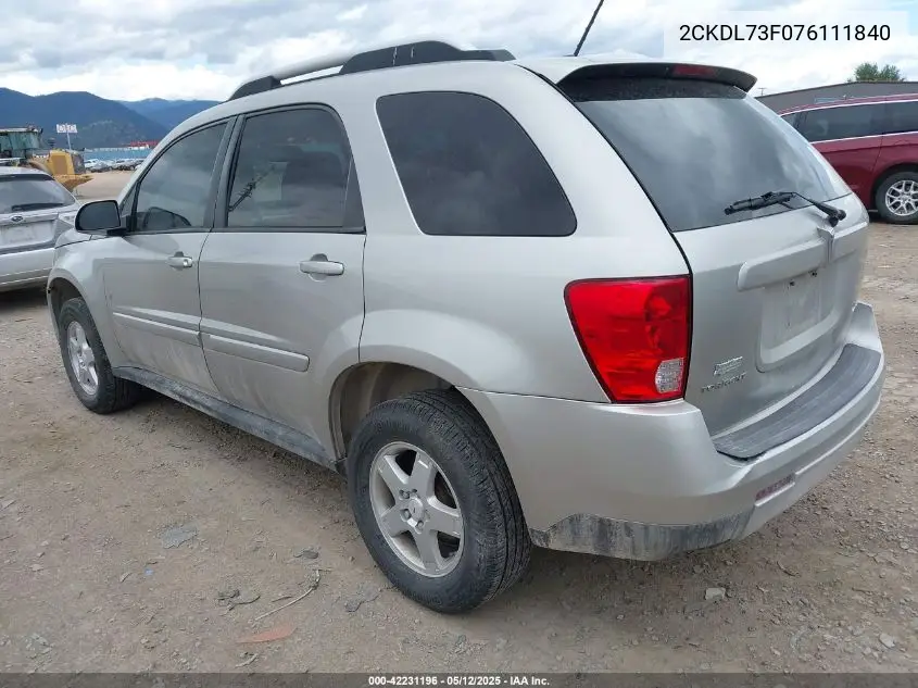 2007 Pontiac Torrent VIN: 2CKDL73F076111840 Lot: 42231196