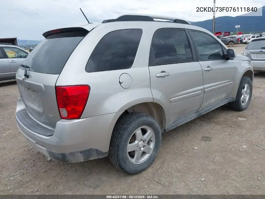2007 Pontiac Torrent VIN: 2CKDL73F076111840 Lot: 42231196