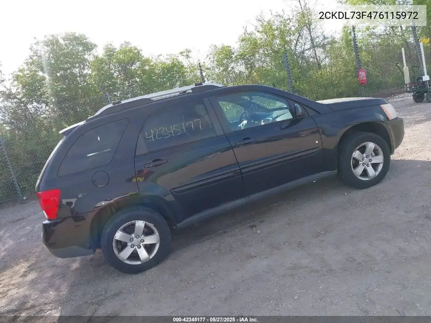 2007 Pontiac Torrent VIN: 2CKDL73F476115972 Lot: 42345177