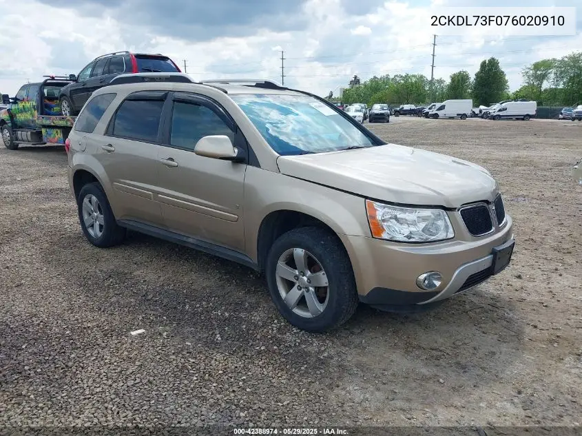 2007 Pontiac Torrent VIN: 2CKDL73F076020910 Lot: 42388974