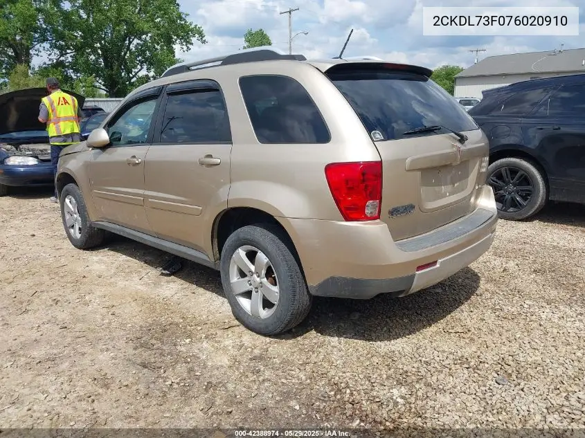 2007 Pontiac Torrent VIN: 2CKDL73F076020910 Lot: 42388974
