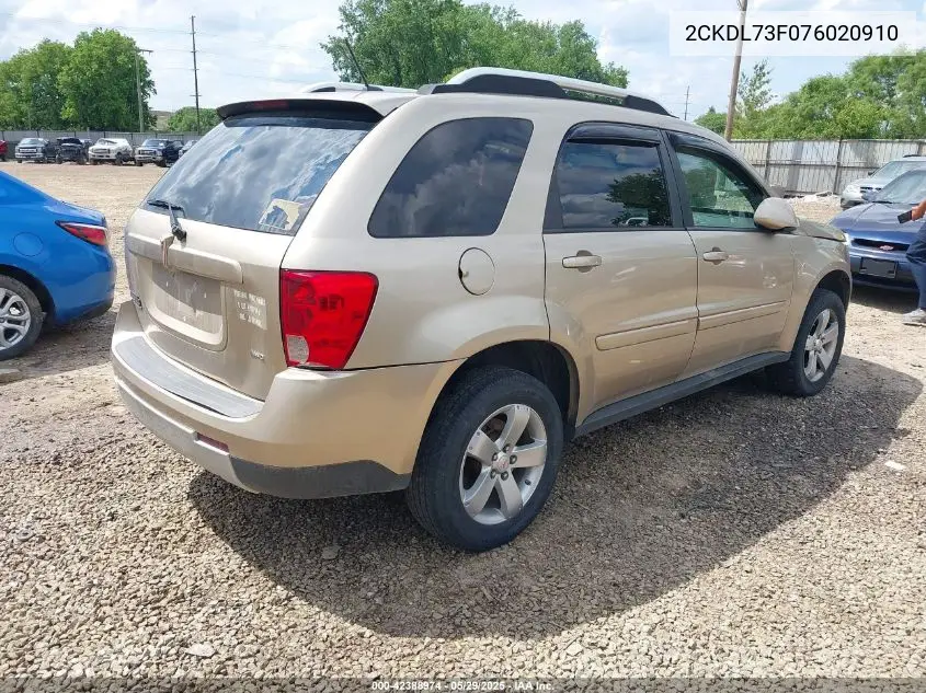 2007 Pontiac Torrent VIN: 2CKDL73F076020910 Lot: 42388974