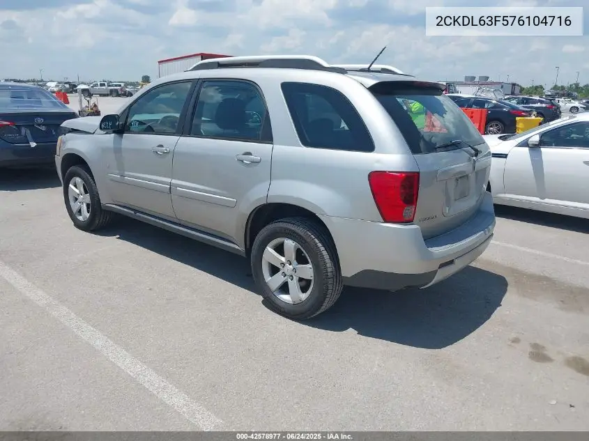 2007 Pontiac Torrent VIN: 2CKDL63F576104716 Lot: 42578977