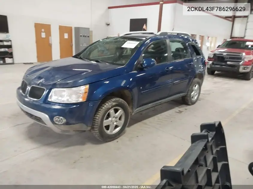 2008 Pontiac Torrent VIN: 2CKDL43F786296629 Lot: 42088443