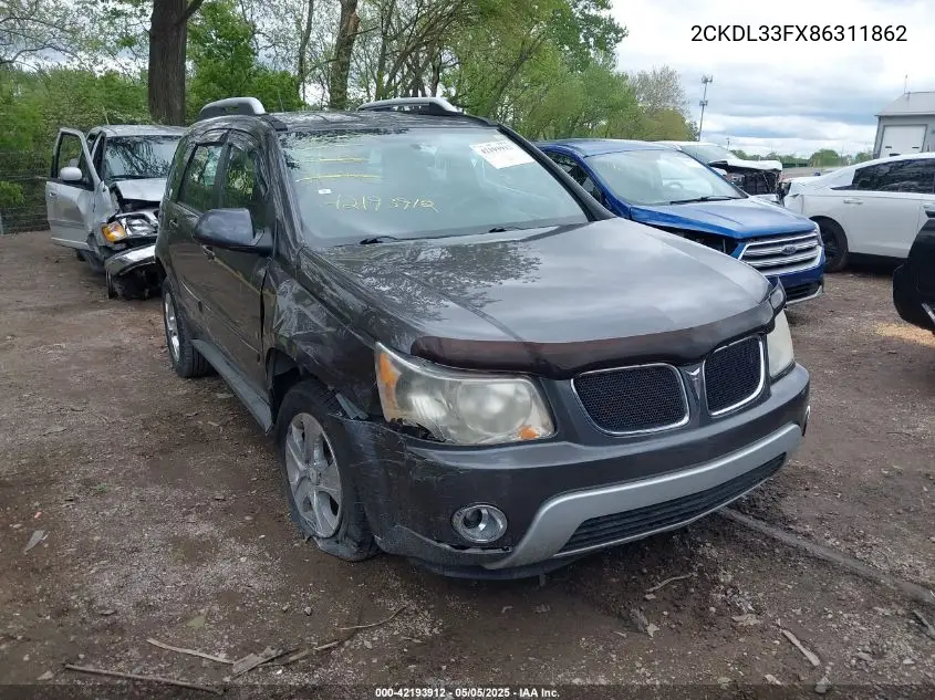 2008 Pontiac Torrent VIN: 2CKDL33FX86311862 Lot: 42193912
