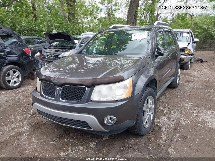 2008 Pontiac Torrent VIN: 2CKDL33FX86311862 Lot: 42193912