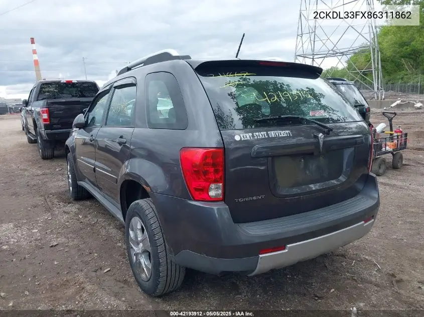 2008 Pontiac Torrent VIN: 2CKDL33FX86311862 Lot: 42193912