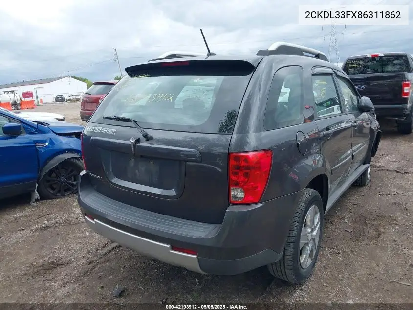 2008 Pontiac Torrent VIN: 2CKDL33FX86311862 Lot: 42193912