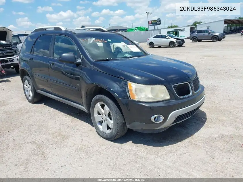 2008 Pontiac Torrent VIN: 2CKDL33F986343024 Lot: 42226316