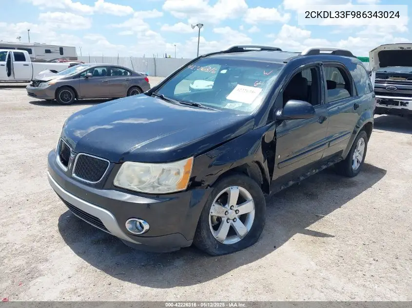 2008 Pontiac Torrent VIN: 2CKDL33F986343024 Lot: 42226316