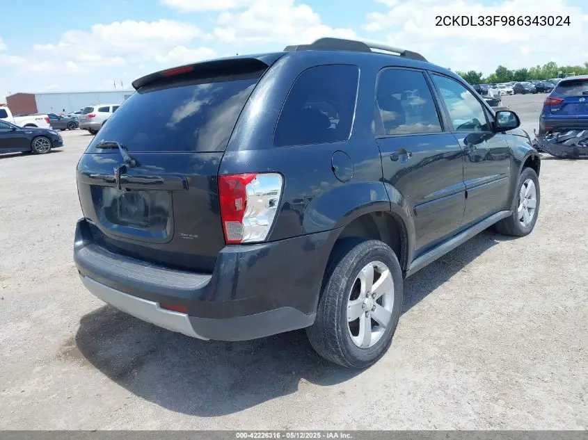 2008 Pontiac Torrent VIN: 2CKDL33F986343024 Lot: 42226316