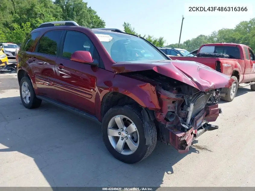 2008 Pontiac Torrent VIN: 2CKDL43F486316366 Lot: 42249420