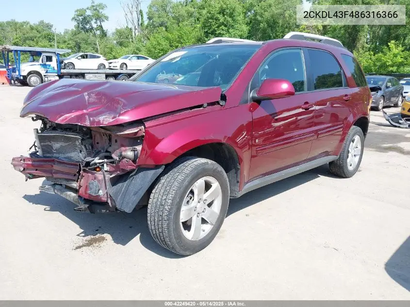 2008 Pontiac Torrent VIN: 2CKDL43F486316366 Lot: 42249420