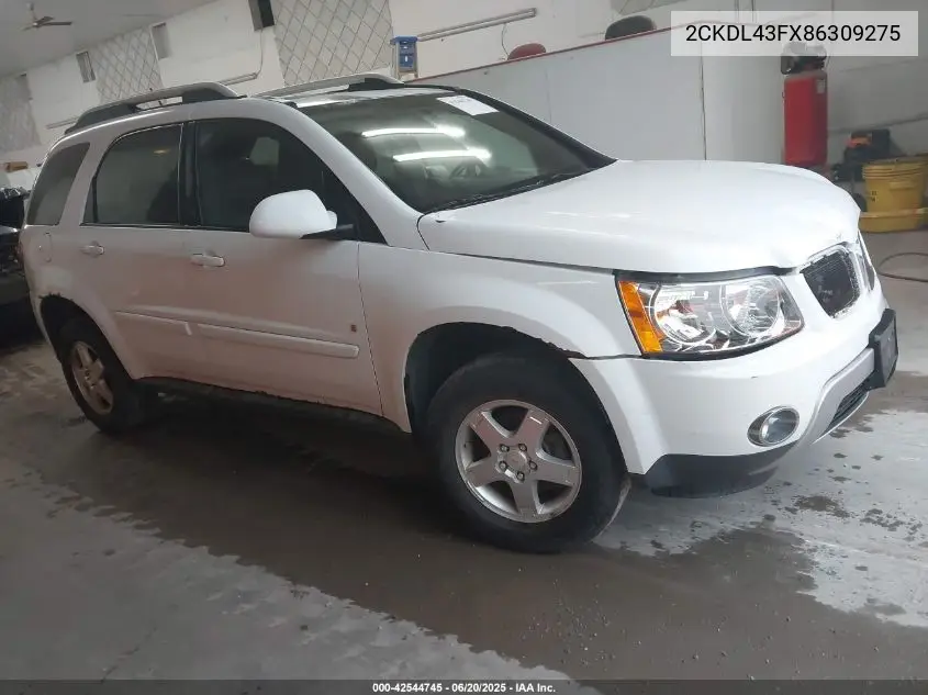 2008 Pontiac Torrent VIN: 2CKDL43FX86309275 Lot: 42544745