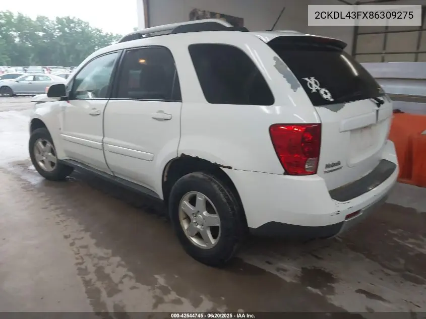 2008 Pontiac Torrent VIN: 2CKDL43FX86309275 Lot: 42544745