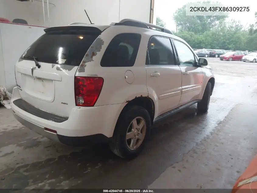 2008 Pontiac Torrent VIN: 2CKDL43FX86309275 Lot: 42544745