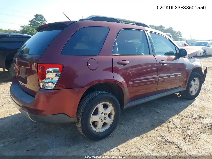 2008 Pontiac Torrent VIN: 02CKDL33F38601550 Lot: 42564662