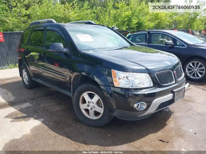 2008 Pontiac Torrent VIN: 2CKDL43F786060935 Lot: 42576489