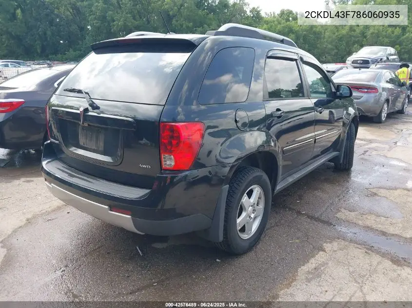 2008 Pontiac Torrent VIN: 2CKDL43F786060935 Lot: 42576489