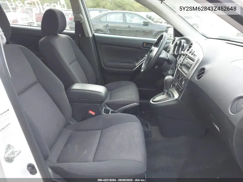 2003 Pontiac Vibe VIN: 5Y2SM62843Z452648 Lot: 42216394