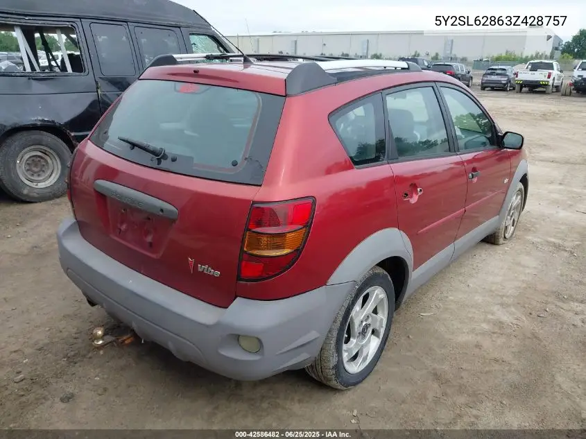 2003 Pontiac Vibe VIN: 5Y2SL62863Z428757 Lot: 42586482