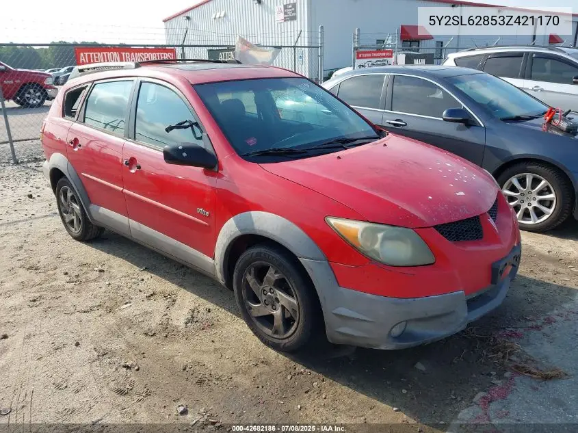 2003 Pontiac Vibe VIN: 5Y2SL62853Z421170 Lot: 42682186