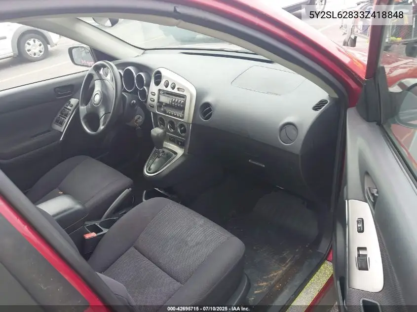 2003 Pontiac Vibe VIN: 5Y2SL62833Z418848 Lot: 42695715