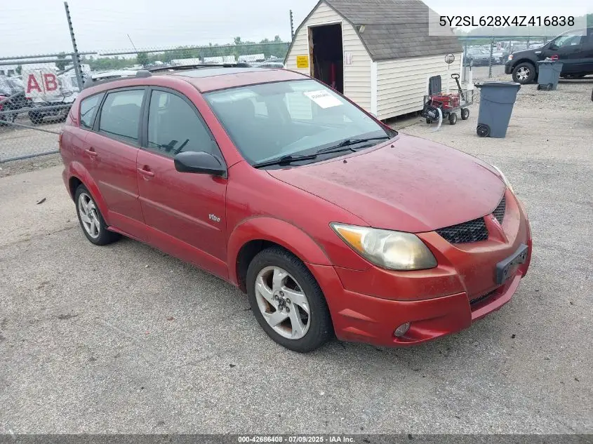 2004 Pontiac Vibe VIN: 5Y2SL628X4Z416838 Lot: 42686408