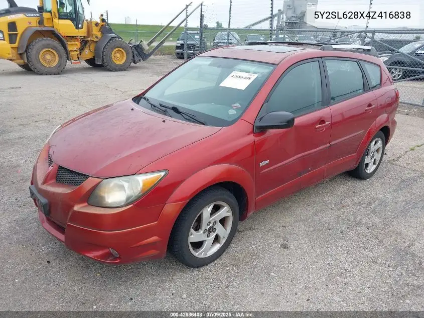 2004 Pontiac Vibe VIN: 5Y2SL628X4Z416838 Lot: 42686408