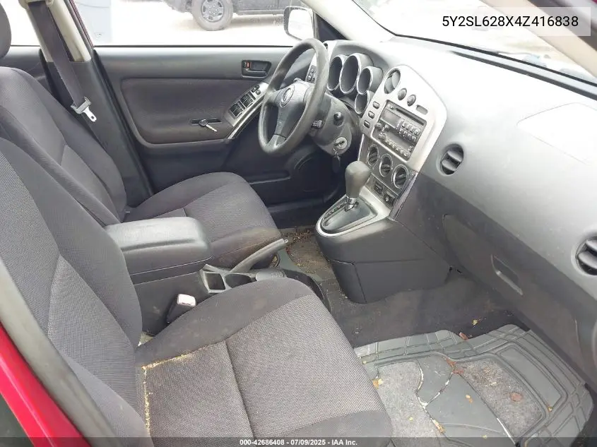 2004 Pontiac Vibe VIN: 5Y2SL628X4Z416838 Lot: 42686408