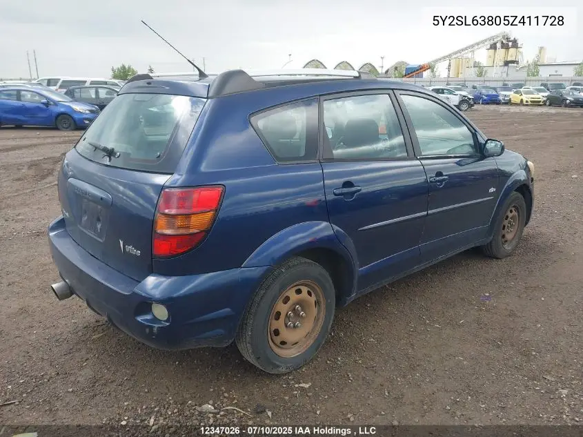 2005 Pontiac Vibe VIN: 5Y2SL63805Z411728 Lot: 12347026