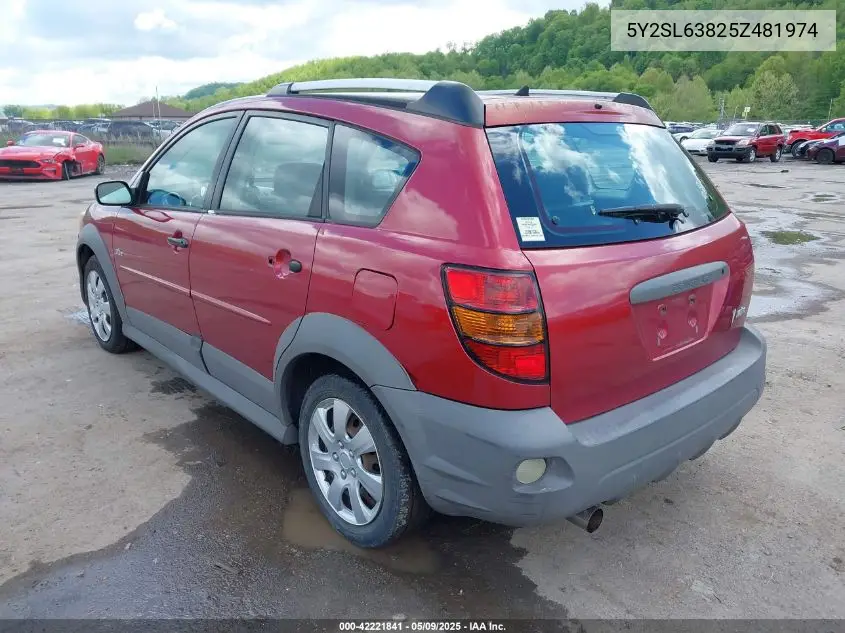 2005 Pontiac Vibe VIN: 5Y2SL63825Z481974 Lot: 42221841
