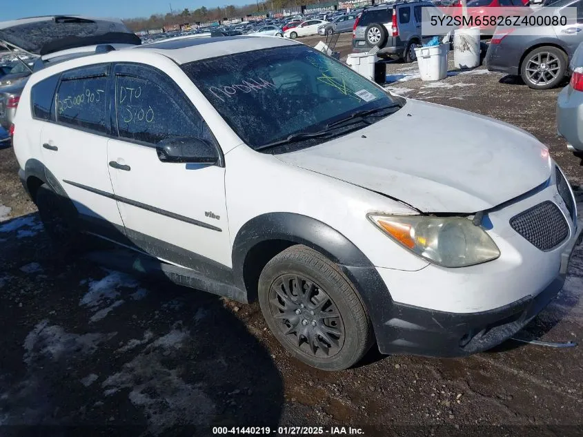 2006 Pontiac Vibe VIN: 5Y2SM65826Z400080 Lot: 41440219
