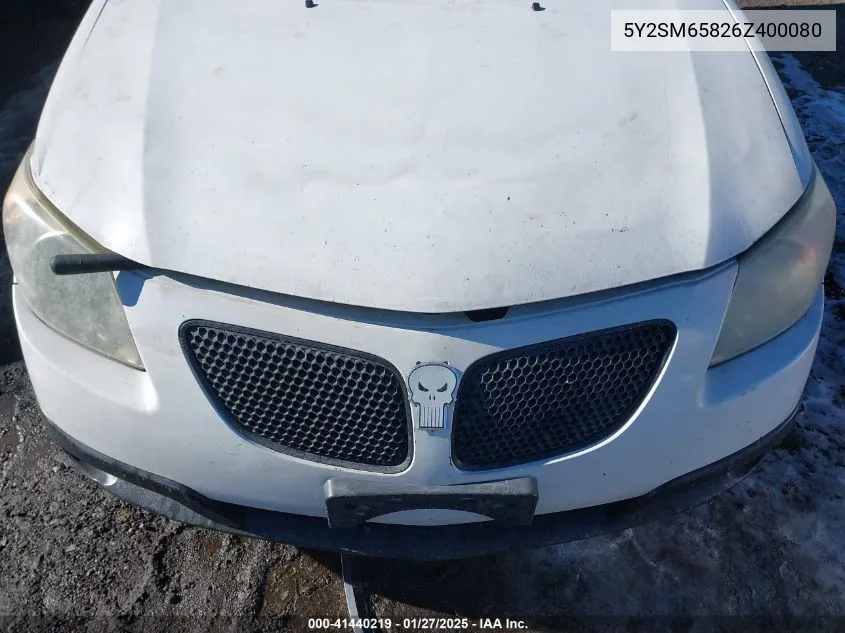 2006 Pontiac Vibe VIN: 5Y2SM65826Z400080 Lot: 41440219