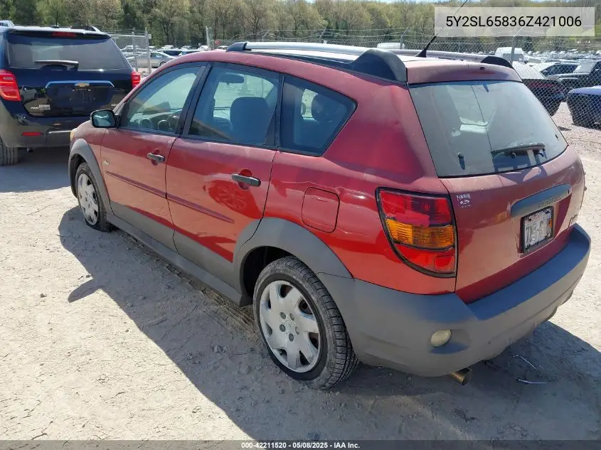 2006 Pontiac Vibe VIN: 5Y2SL65836Z421006 Lot: 42211520