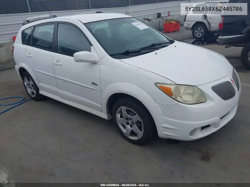 2006 Pontiac Vibe VIN: 5Y2SL658X6Z445786 Lot: 42586944