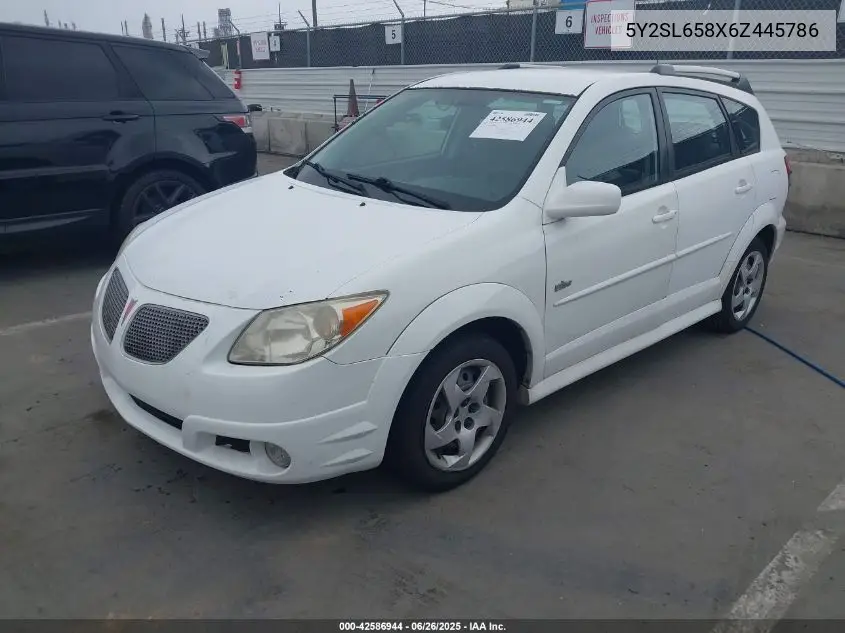 2006 Pontiac Vibe VIN: 5Y2SL658X6Z445786 Lot: 42586944