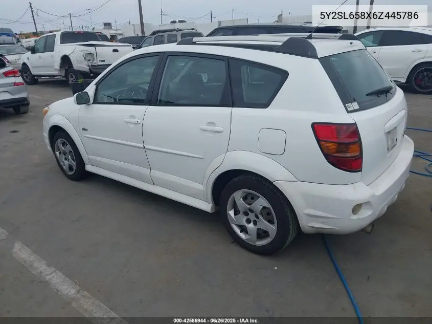 2006 Pontiac Vibe VIN: 5Y2SL658X6Z445786 Lot: 42586944