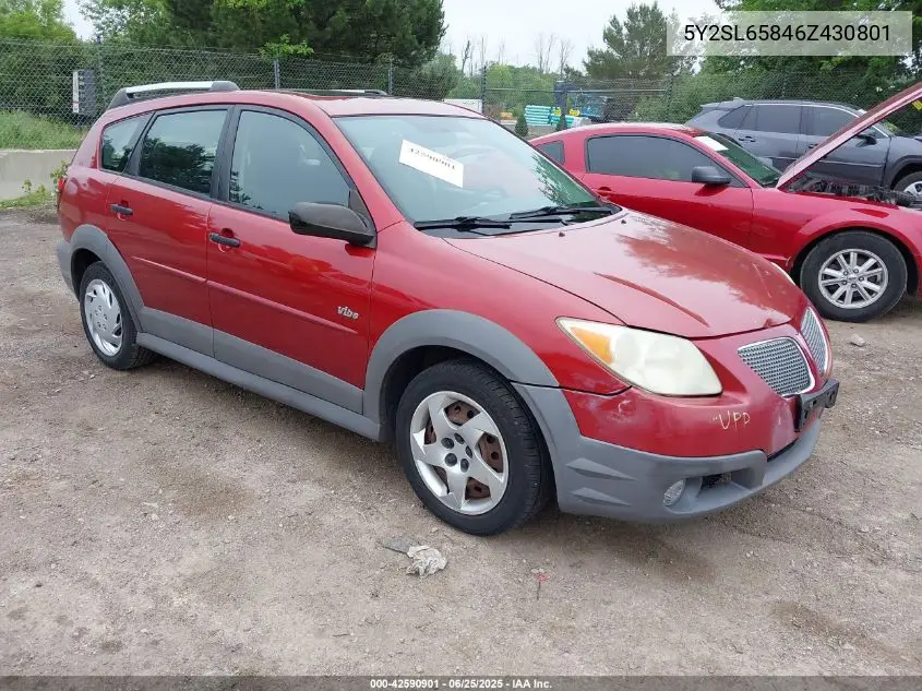 2006 Pontiac Vibe VIN: 5Y2SL65846Z430801 Lot: 42590901